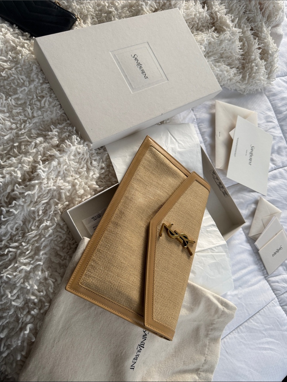 Saint Laurent Beige and Gold Monogram Envelope Card Holder
